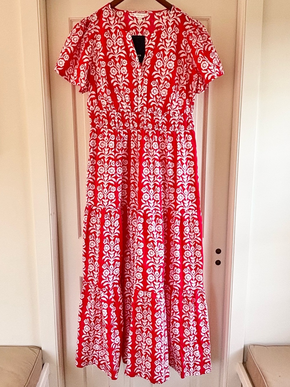 NWT Crown & Ivy Short Sleeve Smocked Waist Midi Dress